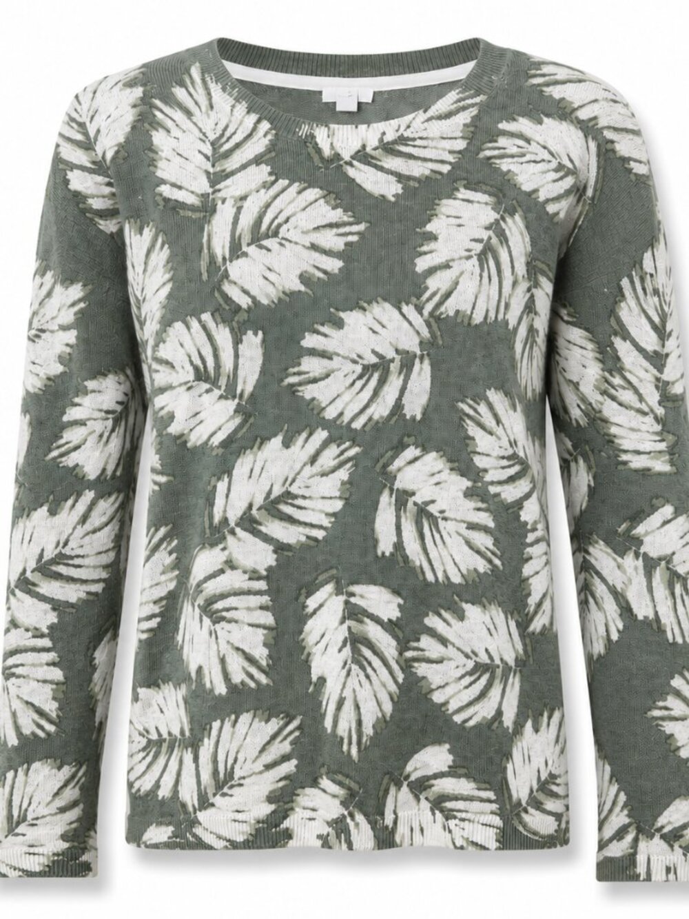 EUC J.Jill Women's L Sage Coastal Grandmother Leaf Print Linen Sweater